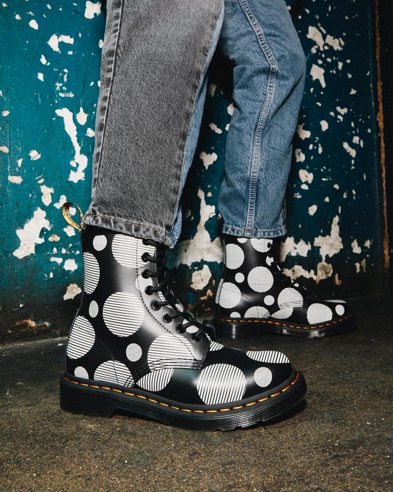 Black Women's Dr Martens 1460 Polka Dot Smooth Leather Lace Up Boots | CA 197BEX